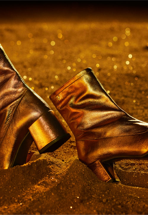 Bottines bronze en peau à talon moyen et bout arrondi pour femme evanton