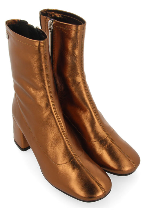 Bottines bronze en peau à talon moyen et bout arrondi pour femme evanton