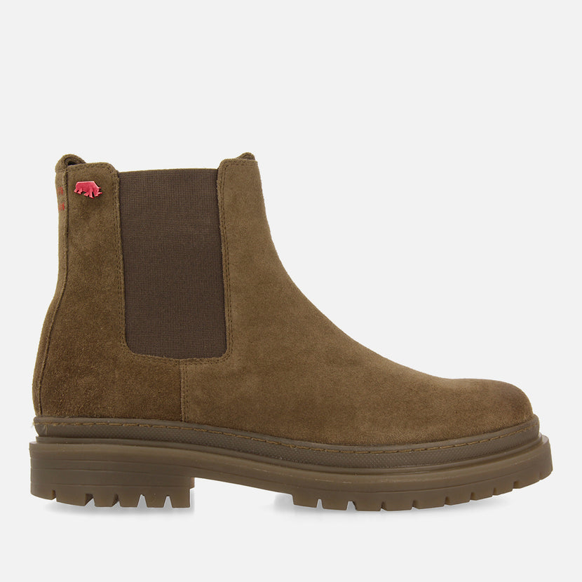 Botas tipo chelsea de piel en serraje color caqui para hombre randegg 