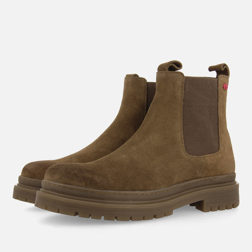 Botas tipo chelsea de piel en serraje color caqui para hombre randegg 