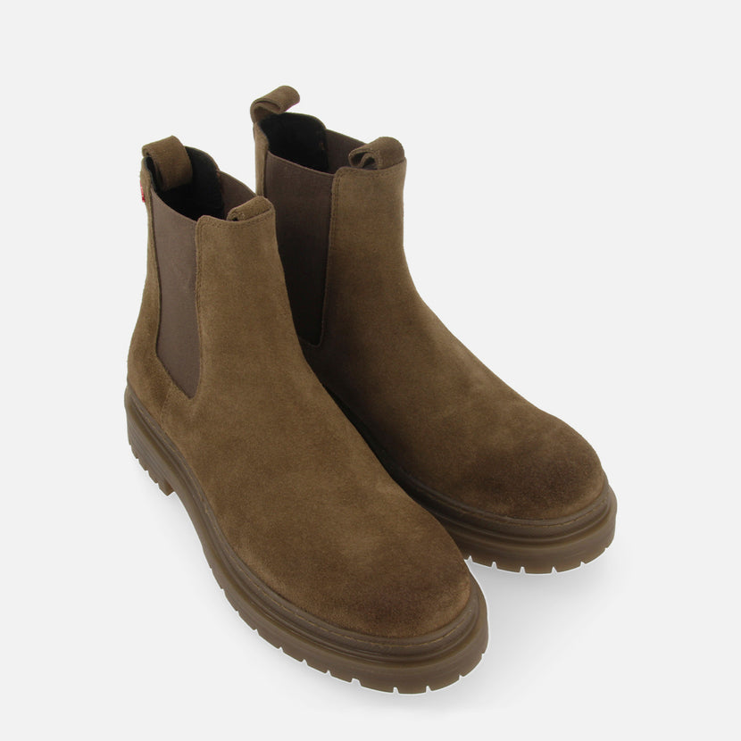 Botas tipo chelsea de piel en serraje color caqui para hombre randegg 