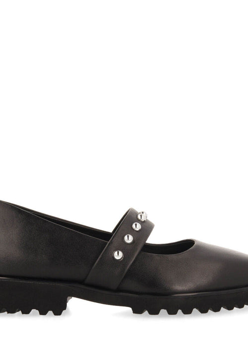 Ballerines noires en peau ornées d’une lanière cloutée pour femme waldegg 