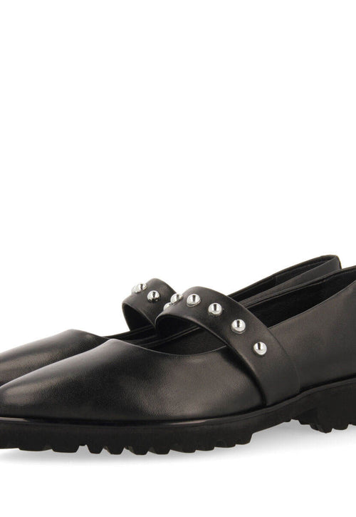 Ballerines noires en peau ornées d’une lanière cloutée pour femme waldegg 