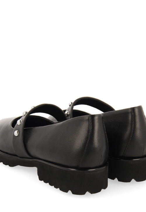 Ballerines noires en peau ornées d’une lanière cloutée pour femme waldegg 