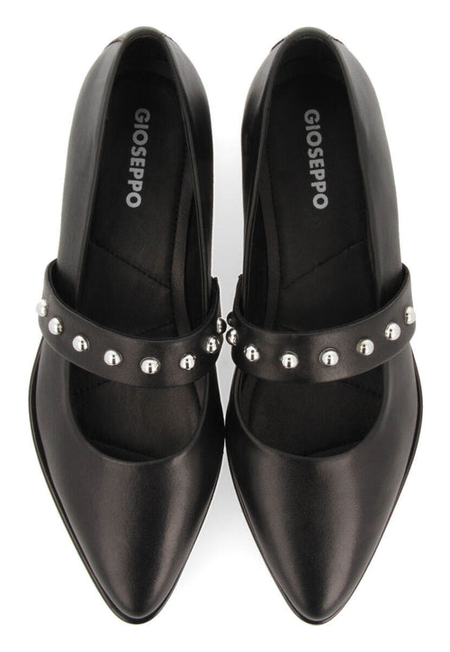 Ballerines noires en peau ornées d’une lanière cloutée pour femme waldegg 