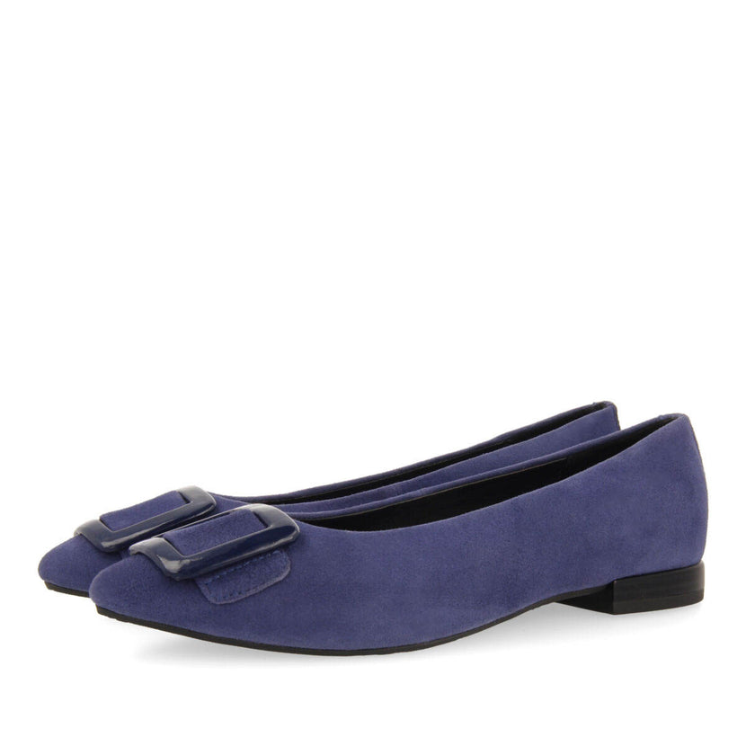 Bailarinas color marino de piel con detalle de hebilla en charol para mujer ballstad
