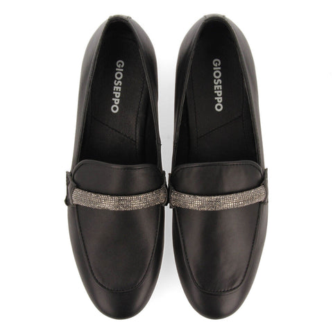 MOCASINES DE PIEL NEGROS CON DETALLE DE TIRA CON STRASS PARA MUJER RINGSTED 