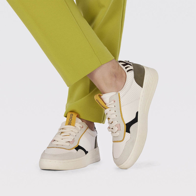 Callander women's white retro sneakers with mixed prints