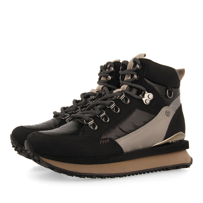 Sneakers negras tipo botín montañero con detalles para mujer ferney