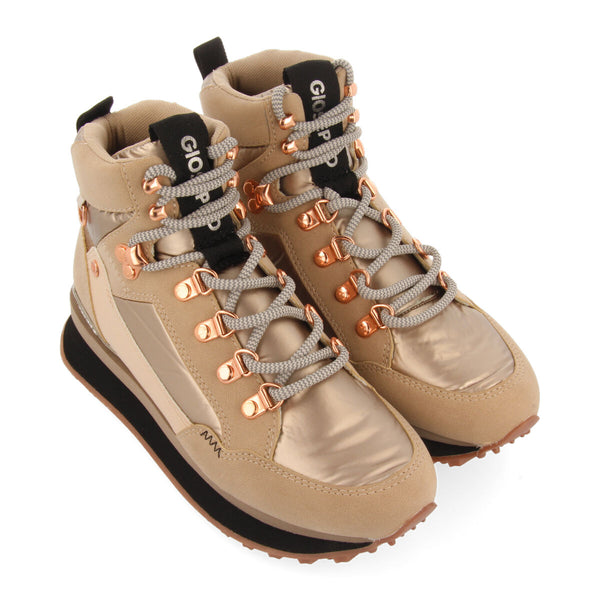 Sneakers doradas tipo botín montañero con detalles para mujer ferney