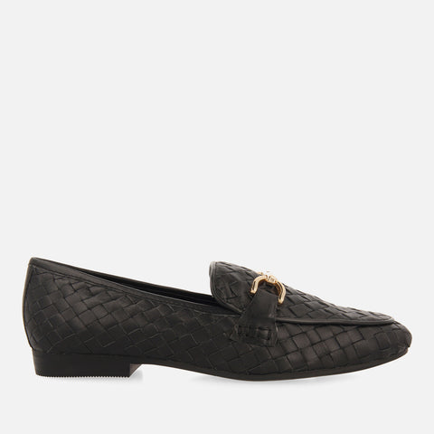 MOCASINES NEGROS DE PIEL TRENZADA PARA MUJER EMERY 
