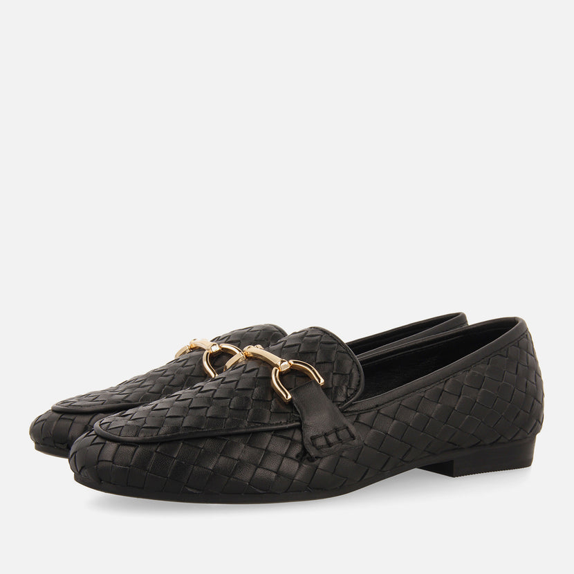 Mocasines negros de piel trenzada para mujer emery 