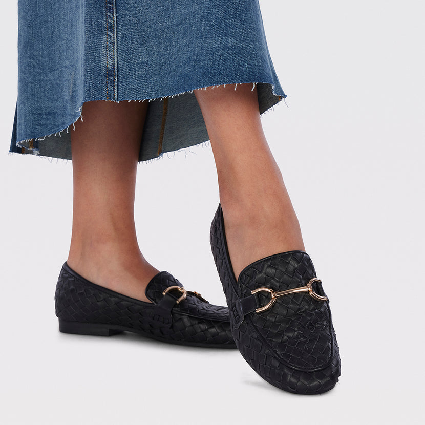 Mocasines negros de piel trenzada para mujer emery 
