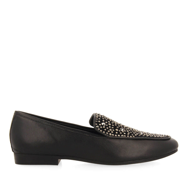 Mocasines negros con detalle de cristales de strass para mujer langeland 
