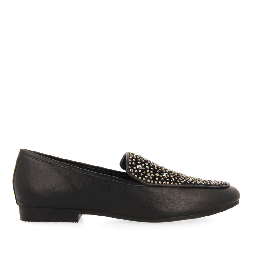 Mocasines negros con detalle de cristales de strass para mujer langeland 
