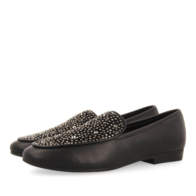 Mocasines negros con detalle de cristales de strass para mujer langeland 
