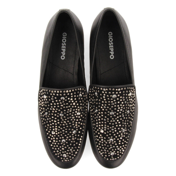 Mocasines negros con detalle de cristales de strass para mujer langeland 