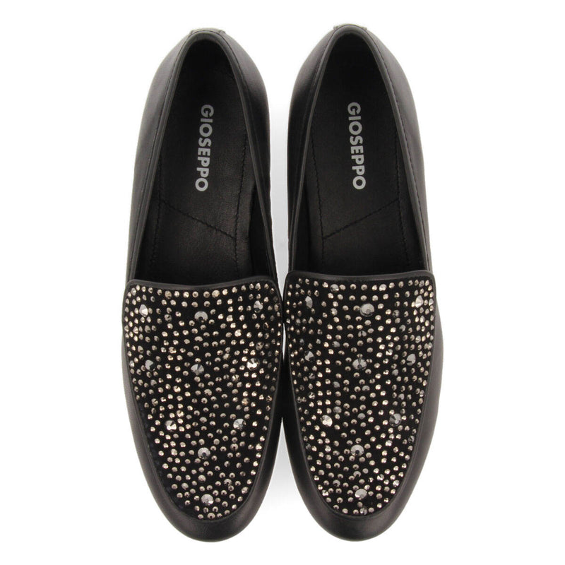 Mocasines negros con detalle de cristales de strass para mujer langeland 