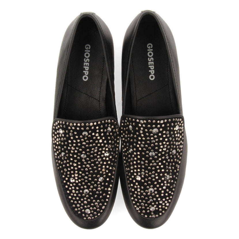 Mocasines negros con detalle de cristales de strass para mujer langeland 
