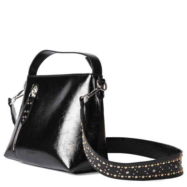 Eberau black shopper bag with studded strap