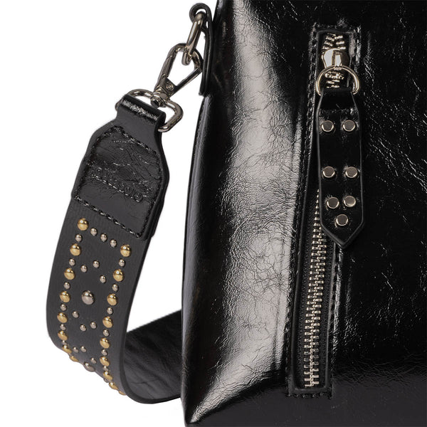 Eberau black shopper bag with studded strap