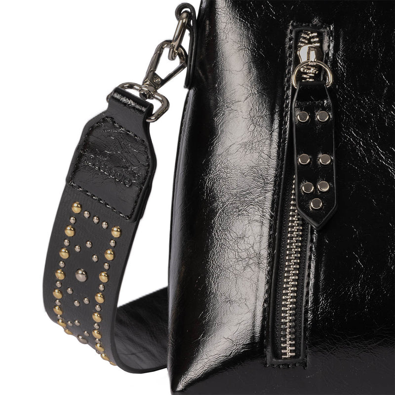 Eberau black shopper bag with studded strap