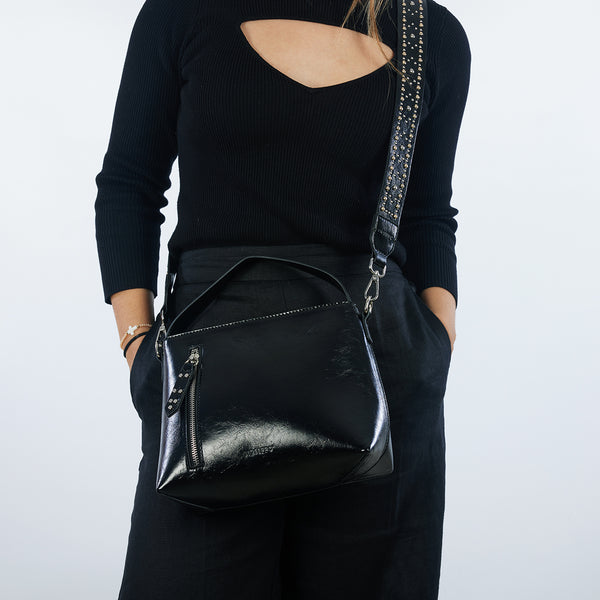 Eberau black shopper bag with studded strap