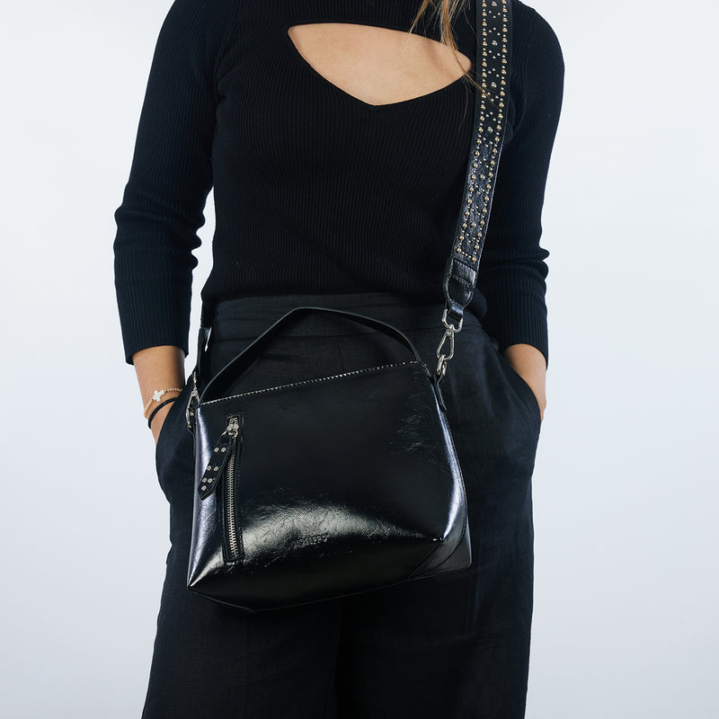 Eberau black shopper bag with studded strap
