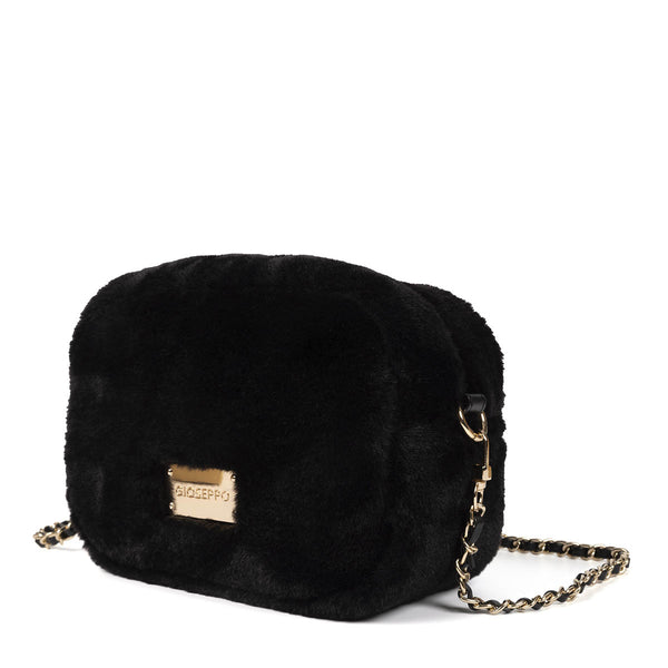 Bolso negro de pelo con asa con cadena - fiss