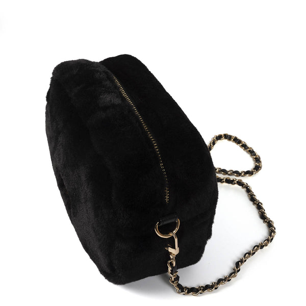 Bolso negro de pelo con asa con cadena - fiss