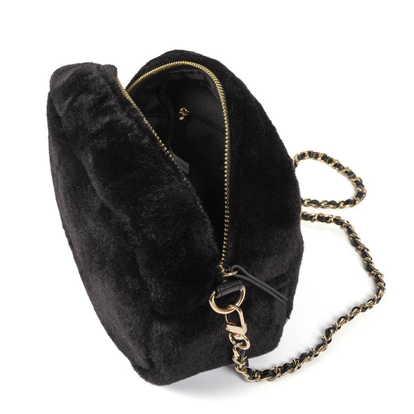 Bolso negro de pelo con asa con cadena - fiss