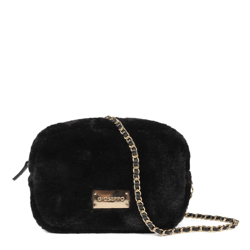 Bolso negro de pelo con asa con cadena - fiss