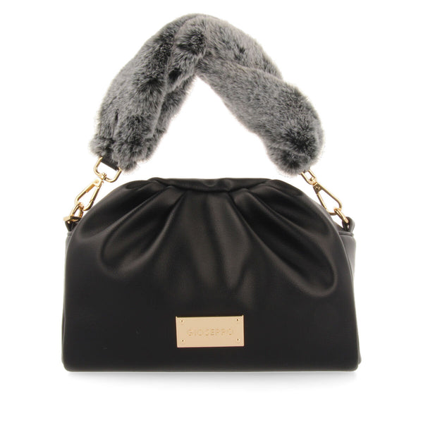 Gravdal frilly black bag with a furry handle