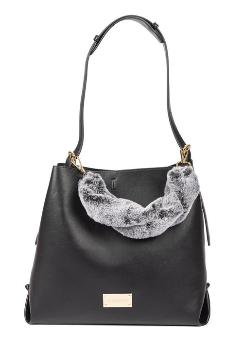 Bolso negro tipo shopper con asa de pelo - hecla 