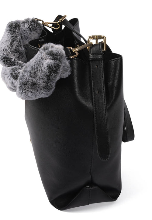 Bolso negro tipo shopper con asa de pelo - hecla 