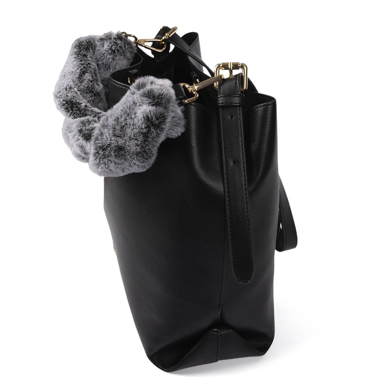 Hecla black shopper bag with a furry handle