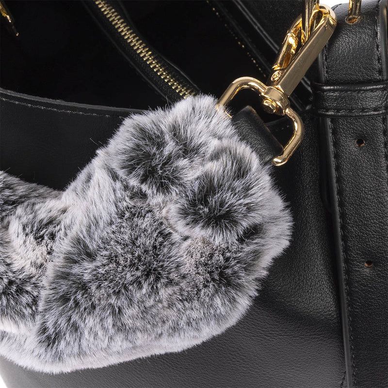 Hecla black shopper bag with a furry handle