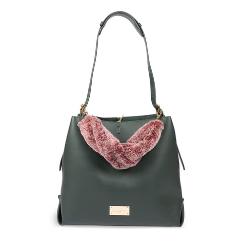 HECLA GREEN SHOPPER BAG WITH A FURRY HANDLE