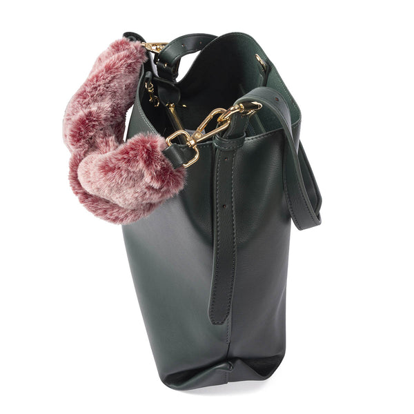 Hecla green shopper bag with a furry handle