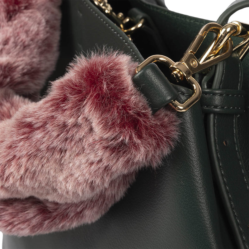 Hecla green shopper bag with a furry handle