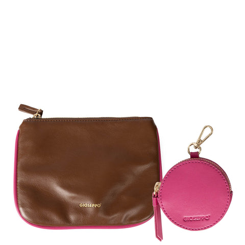 IDRE BROWN CROSSBODY BAG WITH PINK DETAILS