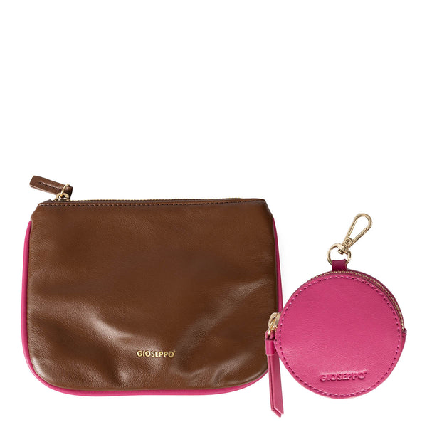 Idre brown crossbody bag with pink details