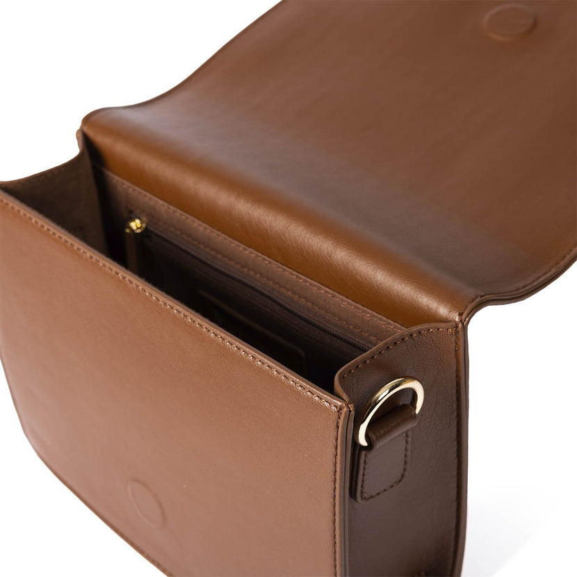 SAC BANDOULIÈRE MARRON AVEC DÉTAILS ROSES - JAREN