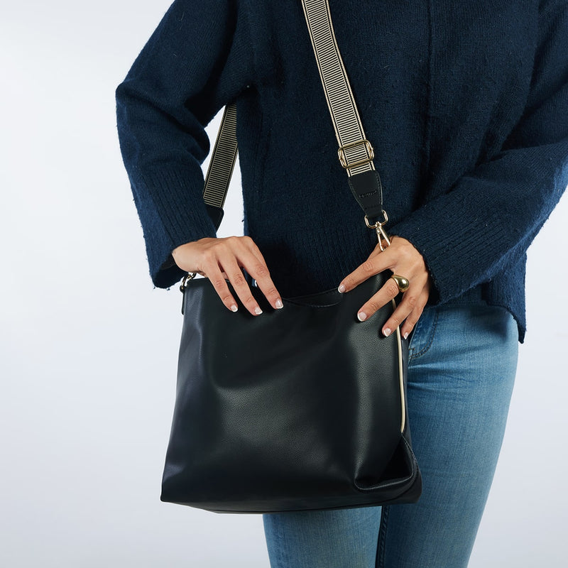 Kallham black shopper bag with cream details