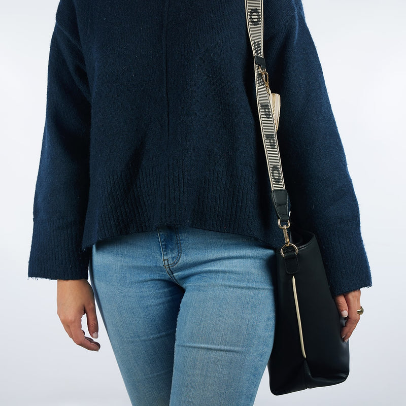 Kallham black shopper bag with cream details