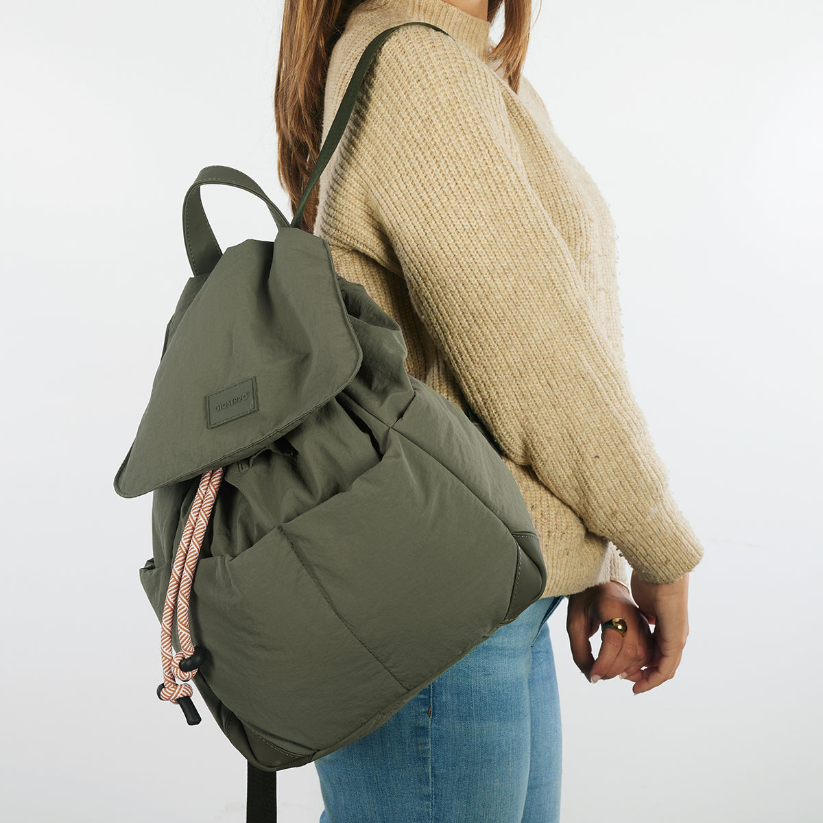 Ortley quilted khaki backpack with pockets