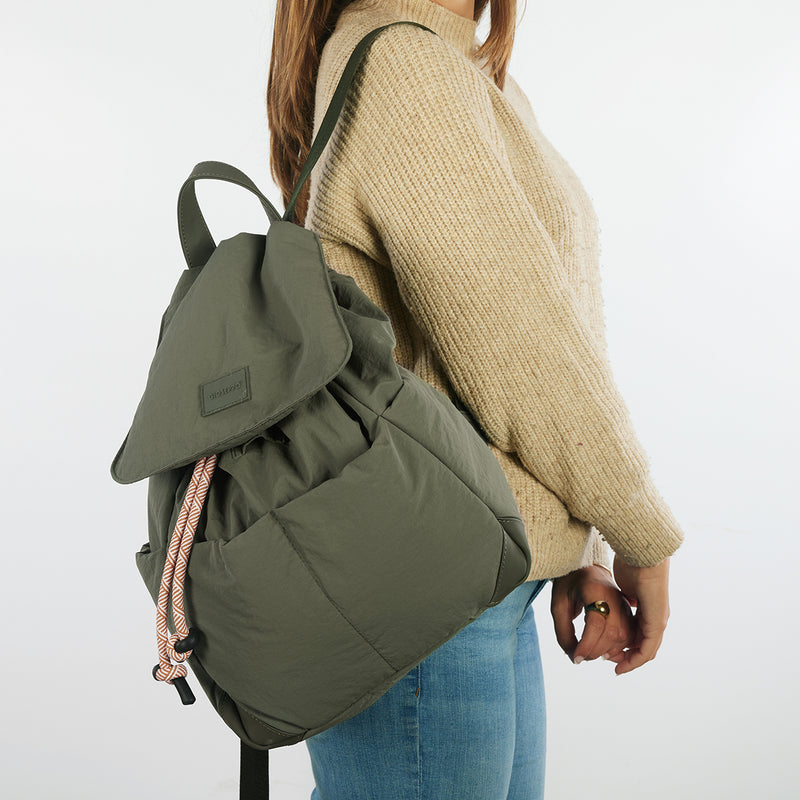 Ortley quilted khaki backpack with pockets