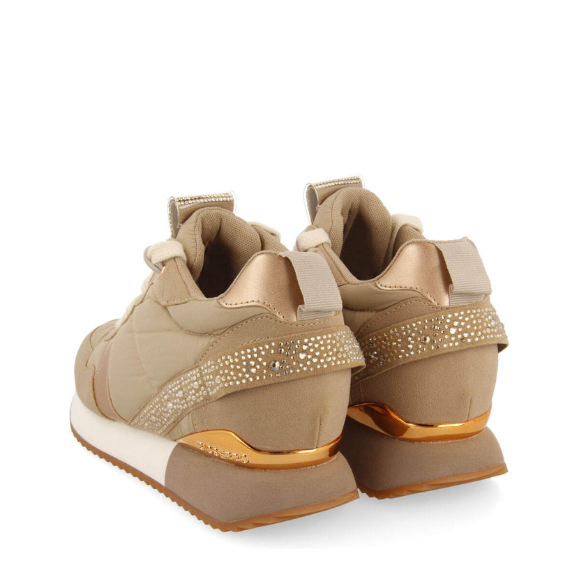 Sneakers beige monocolore con zeppa interna e dettagli di cristalli da donna allanton 