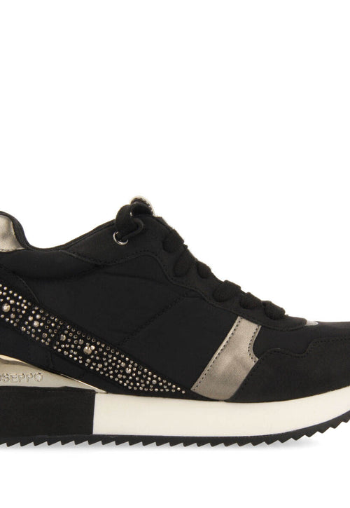 Sneakers negras monocolor con cuña interna y detalle de cristales para mujer allanton 