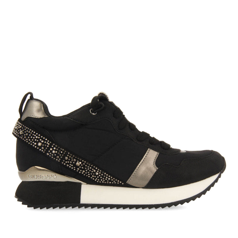 Sneakers negras monocolor con cuña interna y detalle de cristales para mujer allanton 